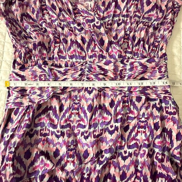 11 Uptown Dress Purple Multi-Color Abstract Print Long Sleeve, S, 64% Cupro 36% - Picture 9 of 12